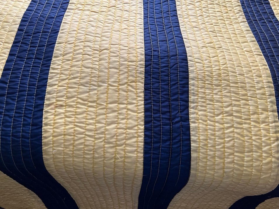 Casandra Sarı Lacivert Çizgili Yatak Örtüsü az kullanılmış tek - Görsel 5