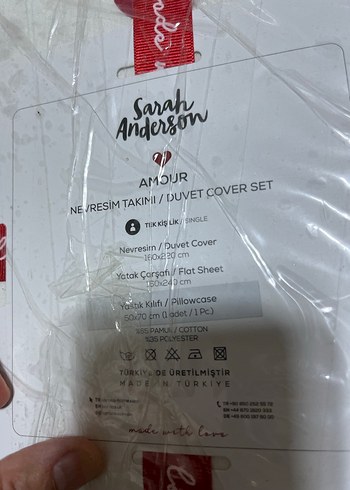 karaca Kırmızı Kalp Desenli Beyaz Nevresim Takımı çift - Görsel 5