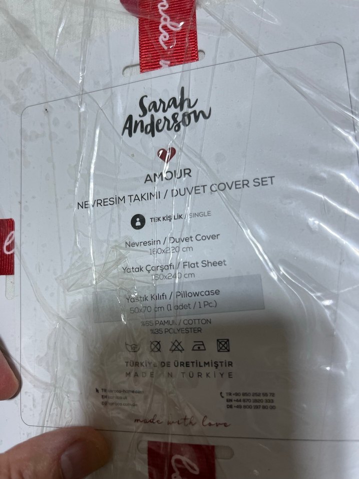 karaca Kırmızı Kalp Desenli Beyaz Nevresim Takımı çift - Görsel 5