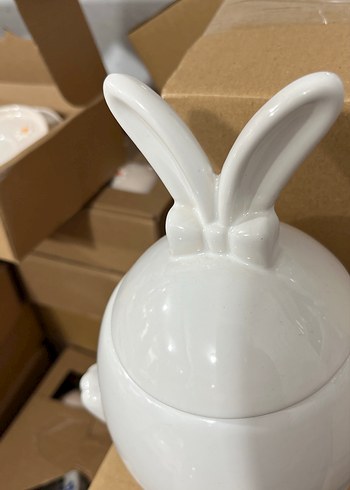 Beyaz Tavşan Figürlü Kapaklı porselen - Görsel 2