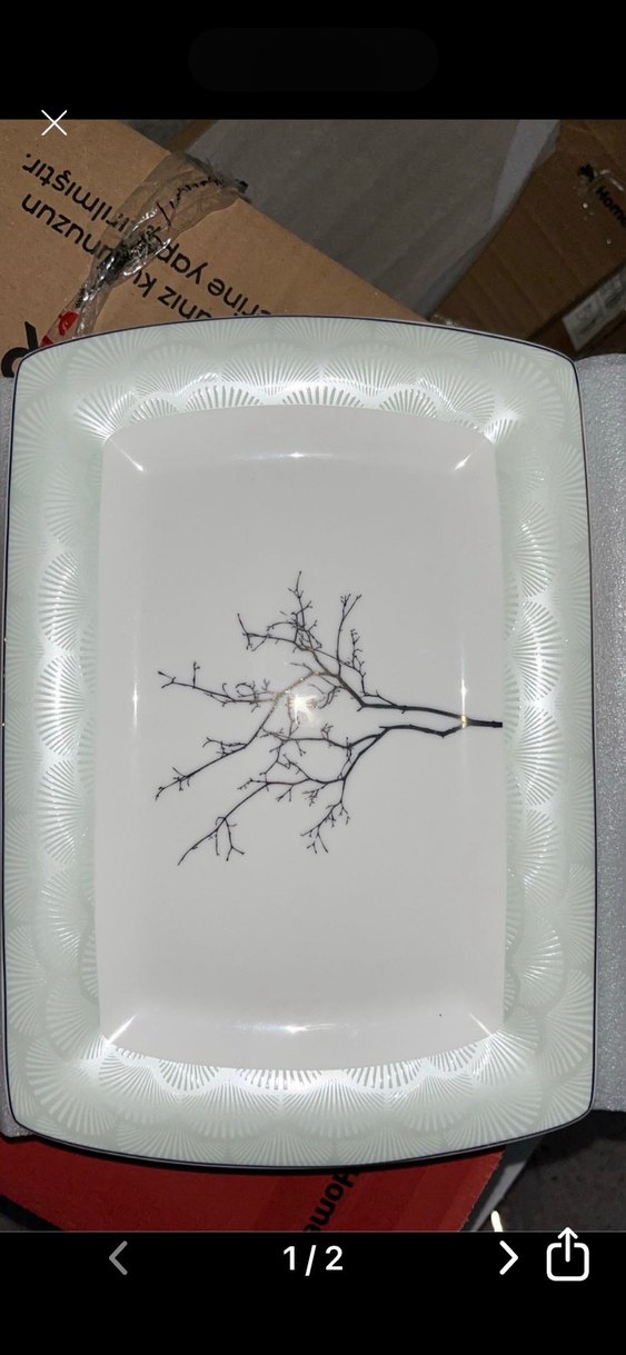 Karaca Gri Dal Desenli Beyaz Servis Tabağı - Görsel 2