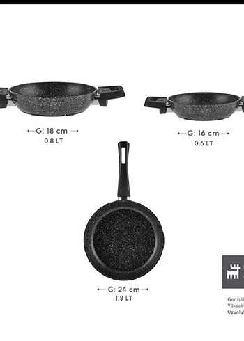 karaca Siyah Granit Kaplama Tava Seti - Görsel 4