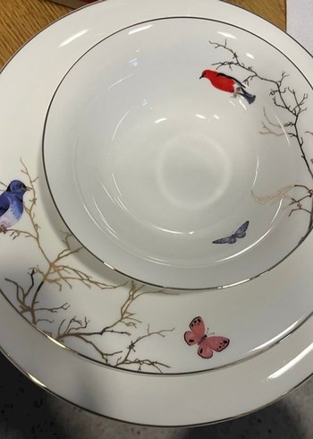 karaca inci serisi Kelebek ve Kuş Desenli Beyaz Yemek Takımı - Görsel 2