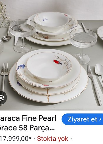 karaca inci serisi Kelebek ve Kuş Desenli Beyaz Yemek Takımı - Görsel 3