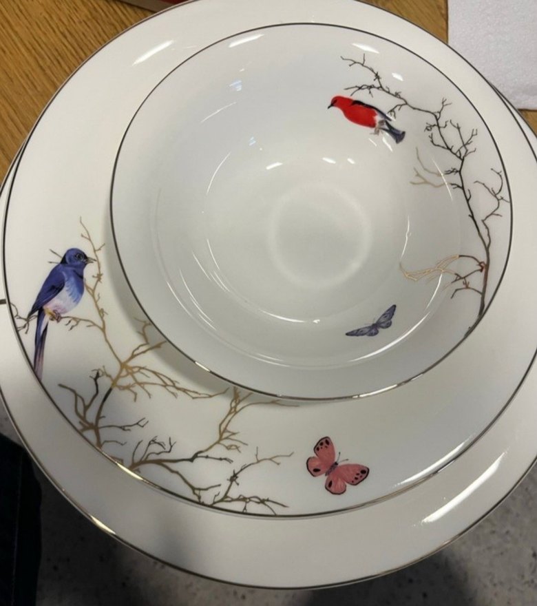 karaca inci serisi Kelebek ve Kuş Desenli Beyaz Yemek Takımı - Görsel 2