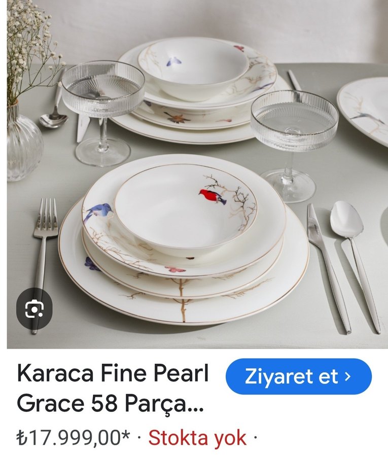 karaca inci serisi Kelebek ve Kuş Desenli Beyaz Yemek Takımı - Görsel 3