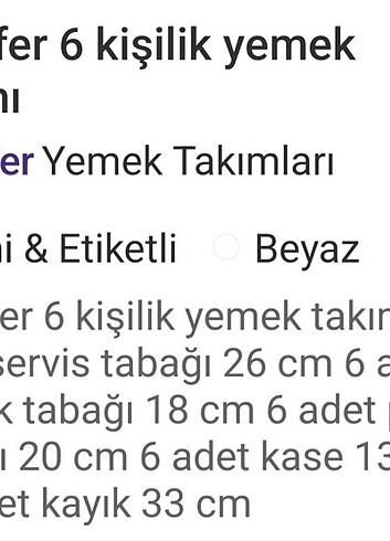 Beden beyaz Renk Schafer 6 kişilik yemek takımı