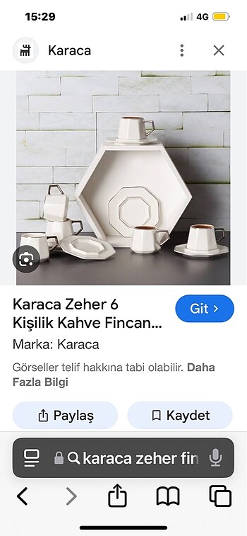 Karaca zeher fıncan 6 kişilik