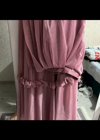 Pembe Uzun Katlı Fırfırlı Bohem Abiye - Görsel 3