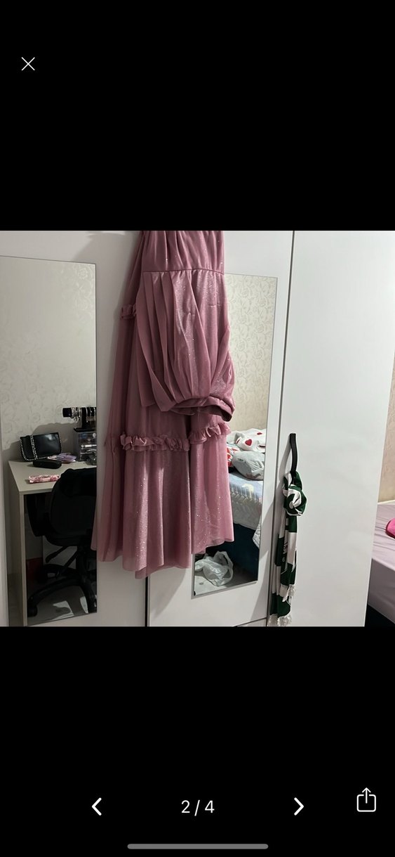 Pembe Uzun Katlı Fırfırlı Bohem Abiye - Görsel 2