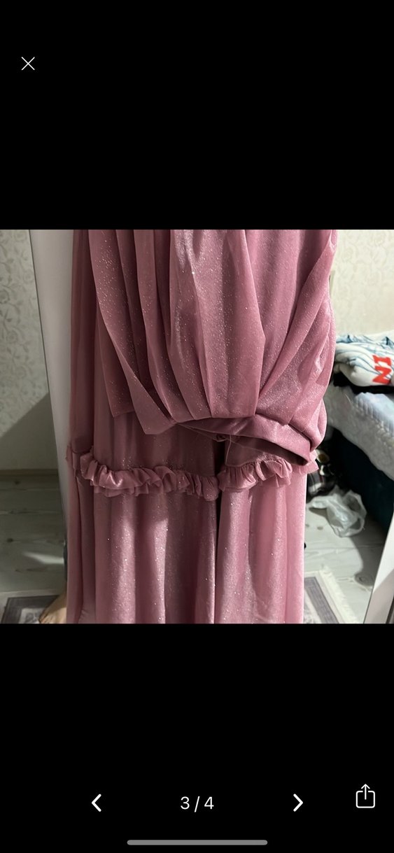 Pembe Uzun Katlı Fırfırlı Bohem Abiye - Görsel 3