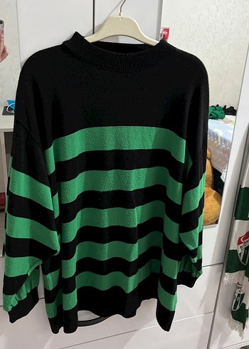 Yeşil Siyah Çizgili Triko Kazak - Görsel 2