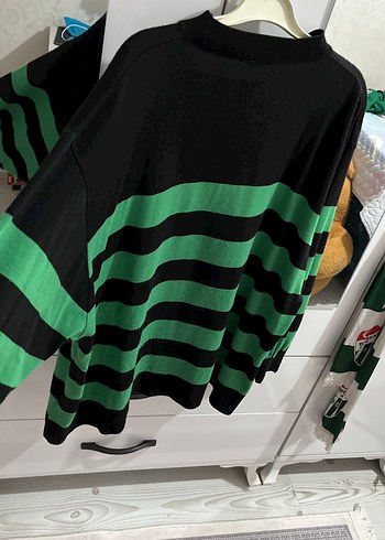 Yeşil Siyah Çizgili Triko Kazak - Görsel 4