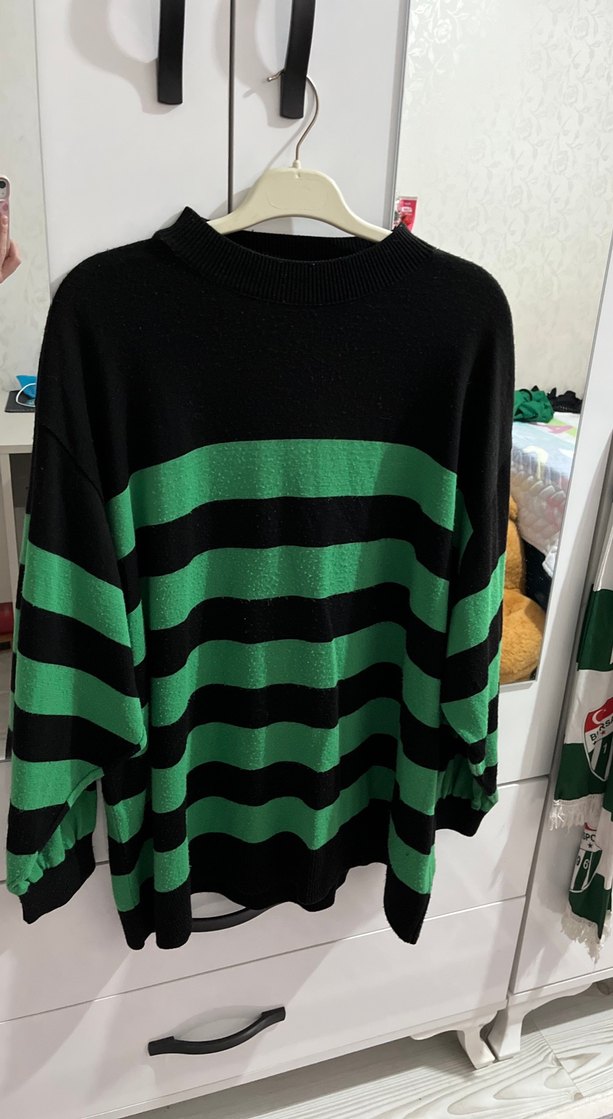 Yeşil Siyah Çizgili Triko Kazak - Görsel 2