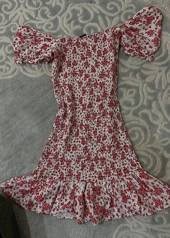 Kırmızı Desenli Mini Bohem Elbise