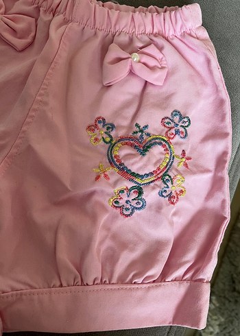 24-36 Ay Beden pembe Renk Pembe Nakışlı Bebek Kız şort