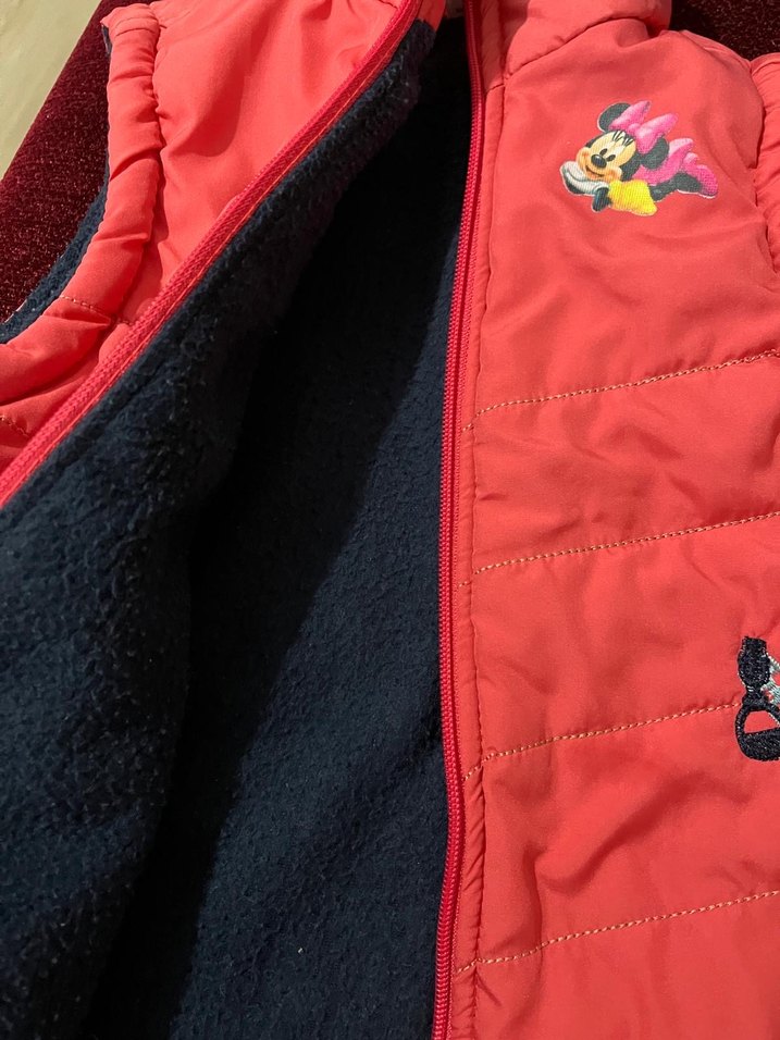 Kız Çocuk Pembe Fermuarlı Yelek Minnie Desenli - Görsel 3