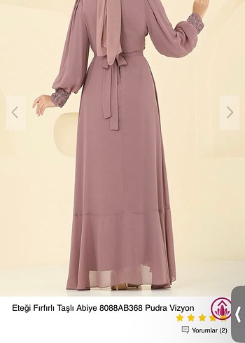 Uzun Kollu Nakışlı gül kurusu Elbise - Görsel 3