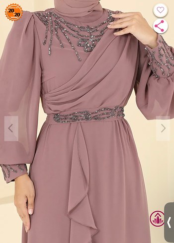 Uzun Kollu Nakışlı gül kurusu Elbise - Görsel 4