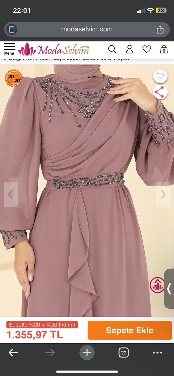 Uzun Kollu Nakışlı gül kurusu Elbise - Görsel 4