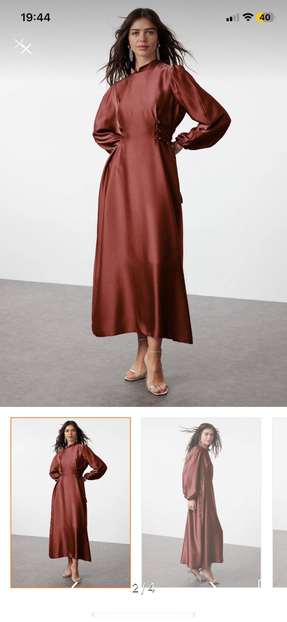 Bordo Uzun Saten Elbise - Görsel 2