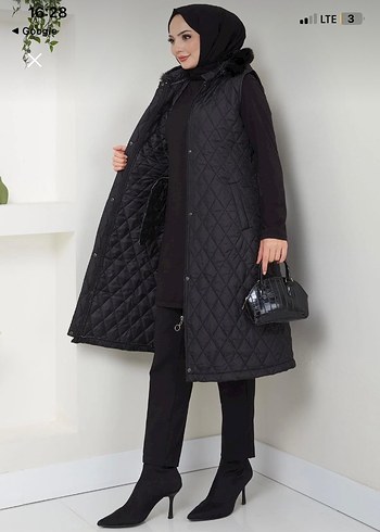 Siyah Kapitone Uzun Sıfır Kol Kadın Yelek - Görsel 2