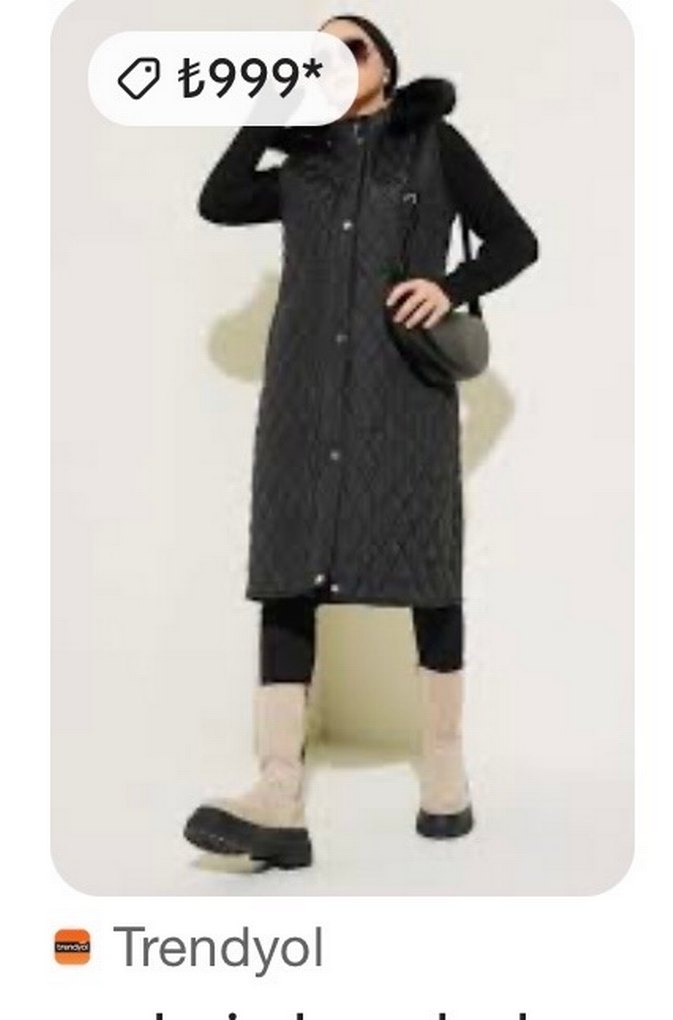 Siyah Kapitone Uzun Sıfır Kol Kadın Yelek - Görsel 3