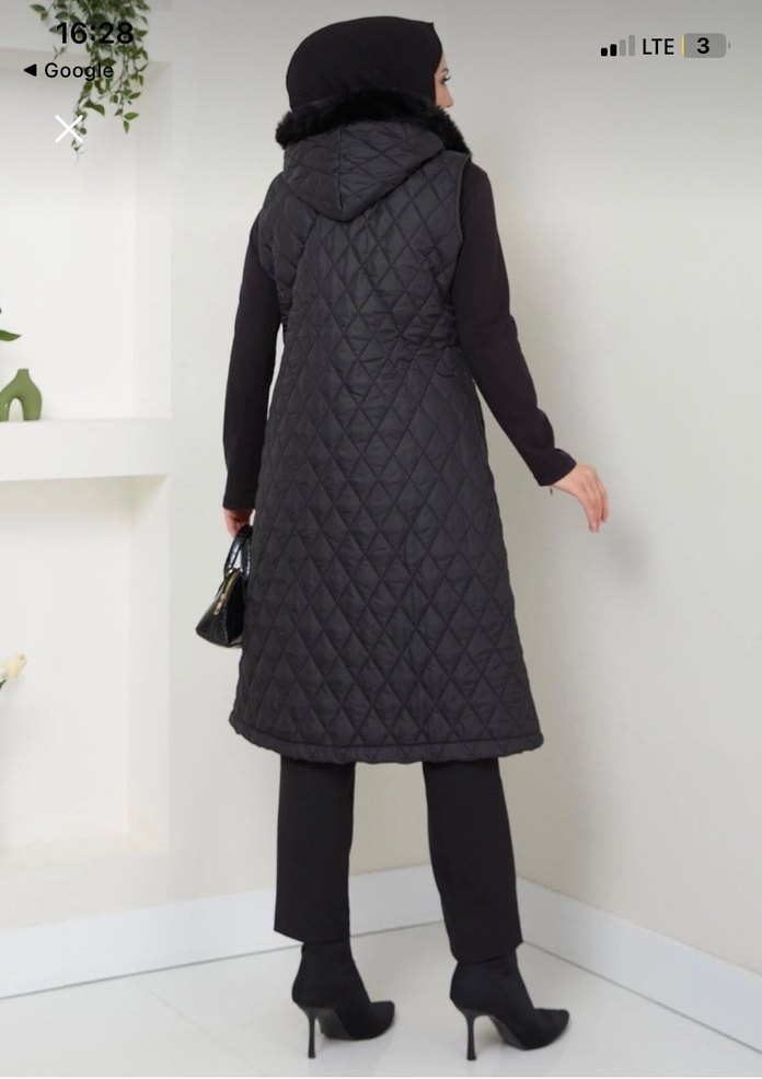 Siyah Kapitone Uzun Sıfır Kol Kadın Yelek - Görsel 5