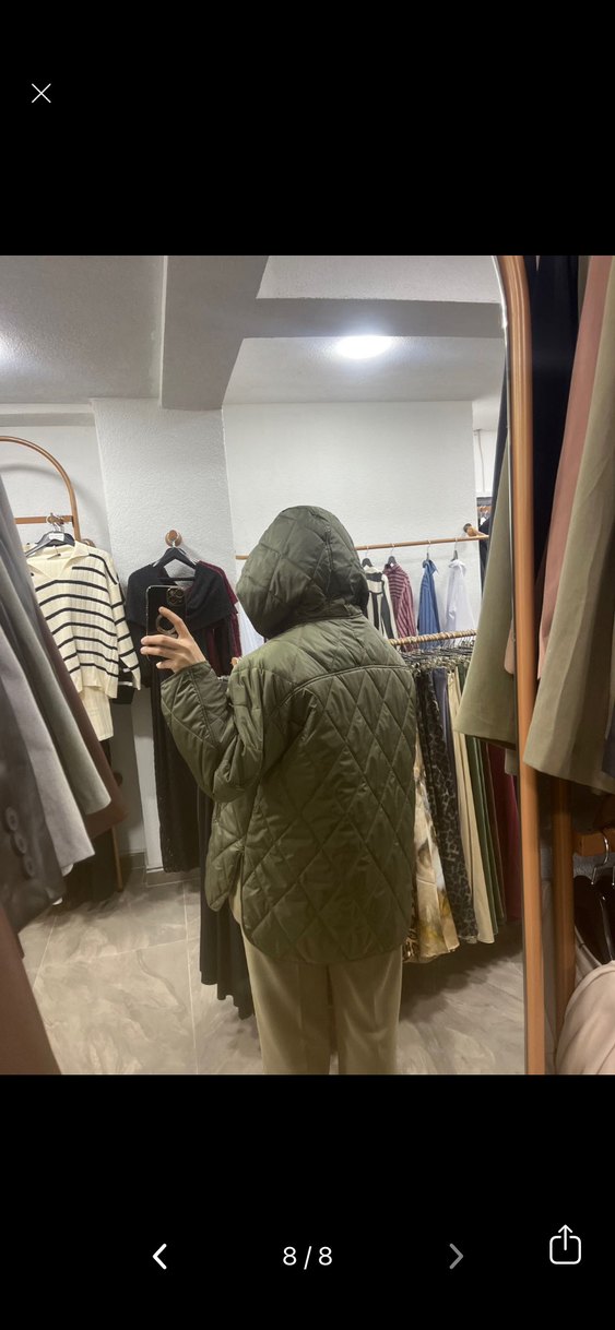 HAKİ YENİ Kapüşonlu Kadın Mont - Görsel 5