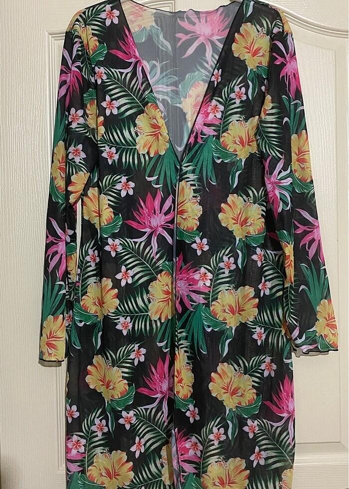 Tropikal Desenli tül kimono pareo - Görsel 2