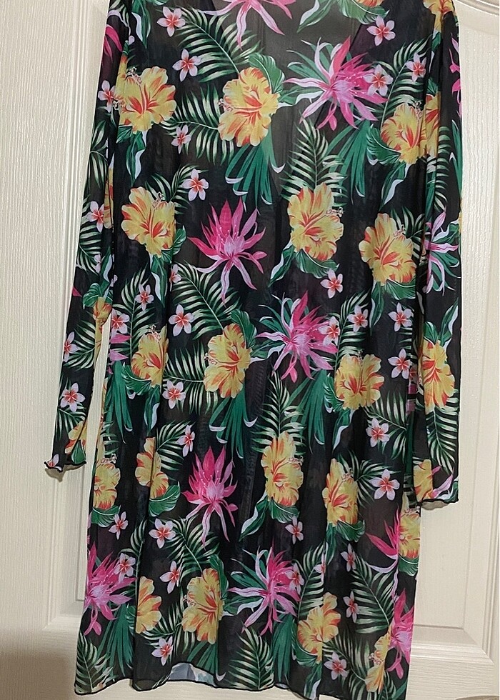 Tropikal Desenli tül kimono pareo - Görsel 4