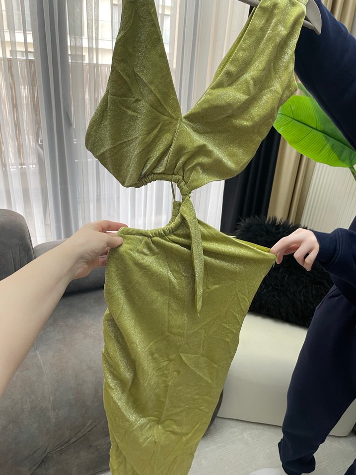 Parlak Yeşil Midi Kadın Elbise - Görsel 2