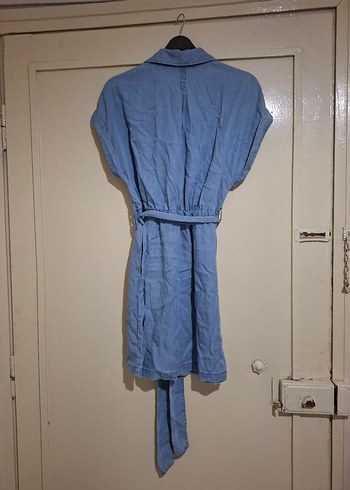 Deri Kemerli Midi Boy Mavi Kot Elbise - Görsel 2