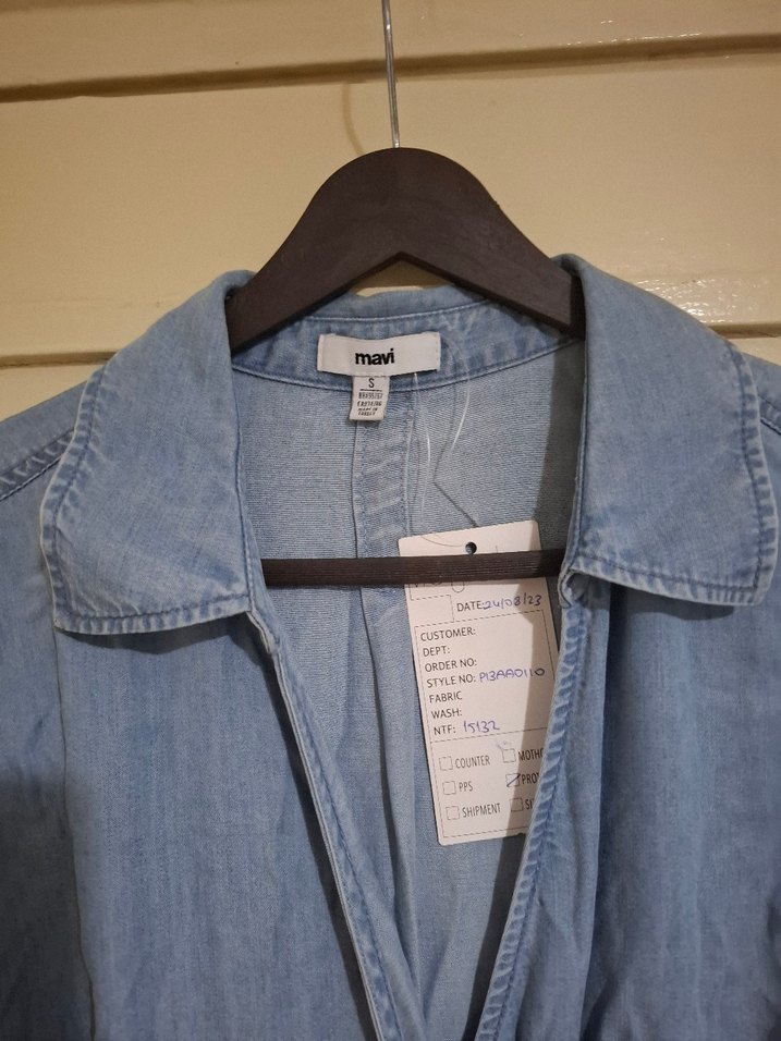 Deri Kemerli Midi Boy Mavi Kot Elbise - Görsel 3