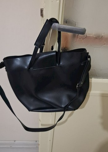 Siyah Deri Tokalı Kadın Çanta - Görsel 2