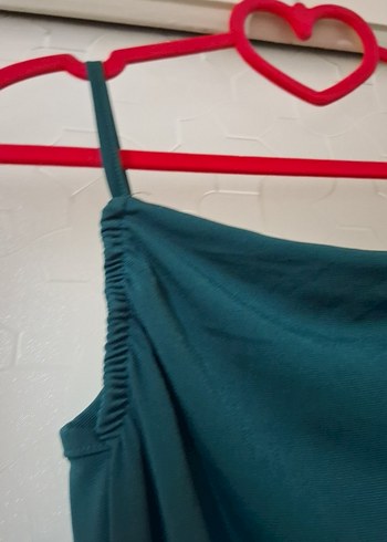 Klasik Şıklık Turkuaz Uzun Drapeli Elbise - Görsel 2