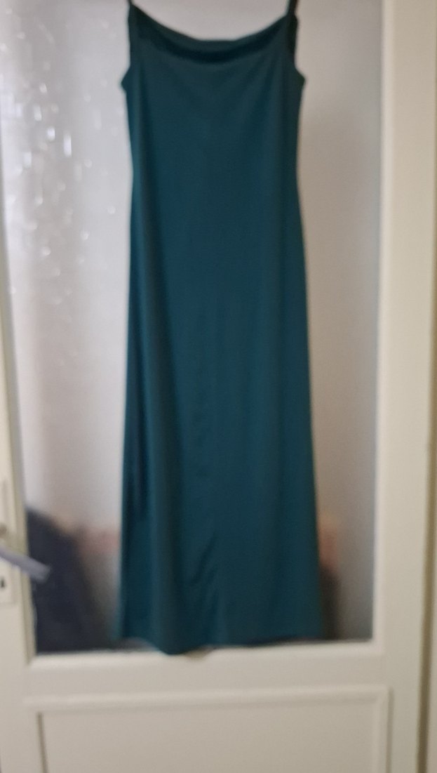 Klasik Şıklık Turkuaz Uzun Drapeli Elbise - Görsel 3