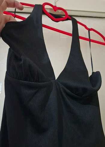 Siyah V Yaka Drapeli Mini Elbise - Görsel 2