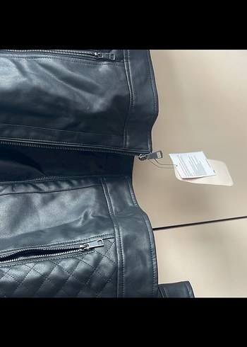 UNISEXSiyah Deri Biker Ceket - Görsel 3