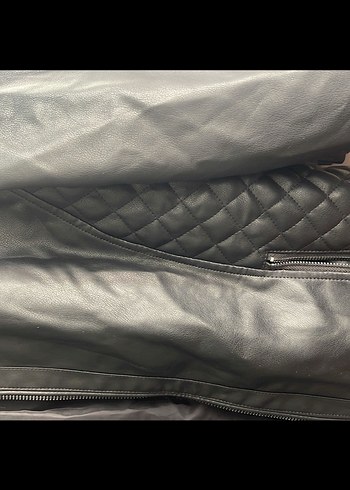 UNISEXSiyah Deri Biker Ceket - Görsel 2