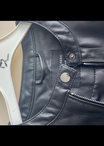 UNISEXSiyah Deri Biker Ceket - Görsel 4