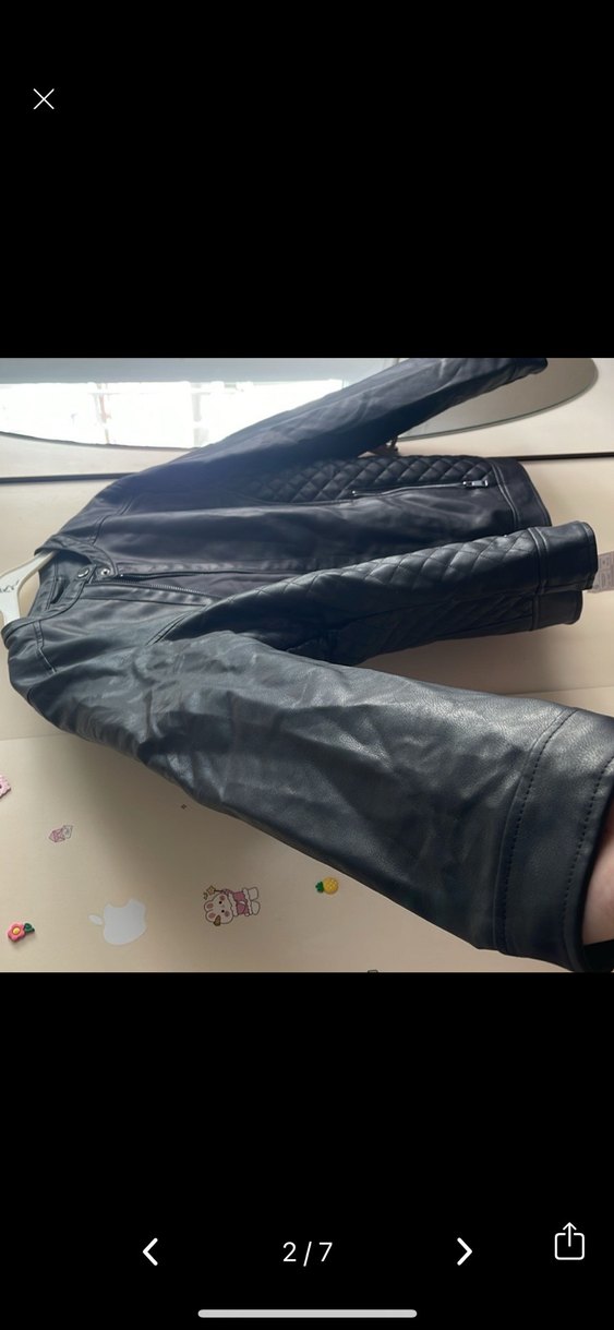 UNISEXSiyah Deri Biker Ceket - Görsel 5