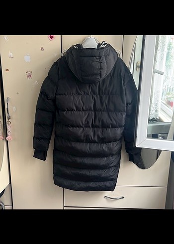 Siyah Kadın Kapitone Midi Kaban - Görsel 6