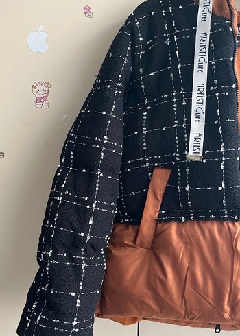 Kahverengi Ekoseli Kemerli Kısa Kadın Ceket - Görsel 4