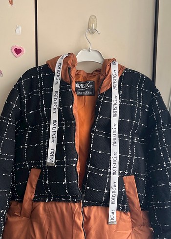 Kahverengi Ekoseli Kemerli Kısa Kadın Ceket - Görsel 2