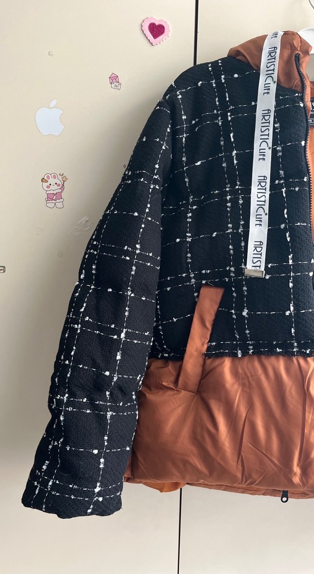 Kahverengi Ekoseli Kemerli Kısa Kadın Ceket - Görsel 4