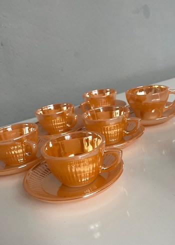 Parlak Bej Cam Fincan ve Tabağı Seti - Görsel 2