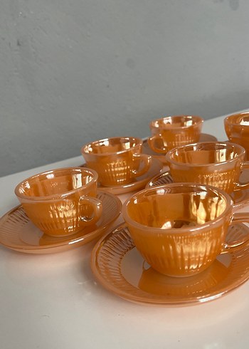 Parlak Bej Cam Fincan ve Tabağı Seti - Görsel 3