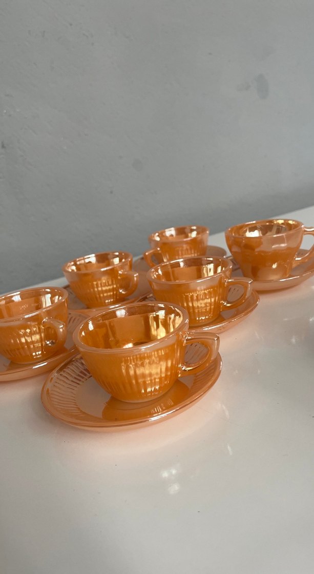 Parlak Bej Cam Fincan ve Tabağı Seti - Görsel 2