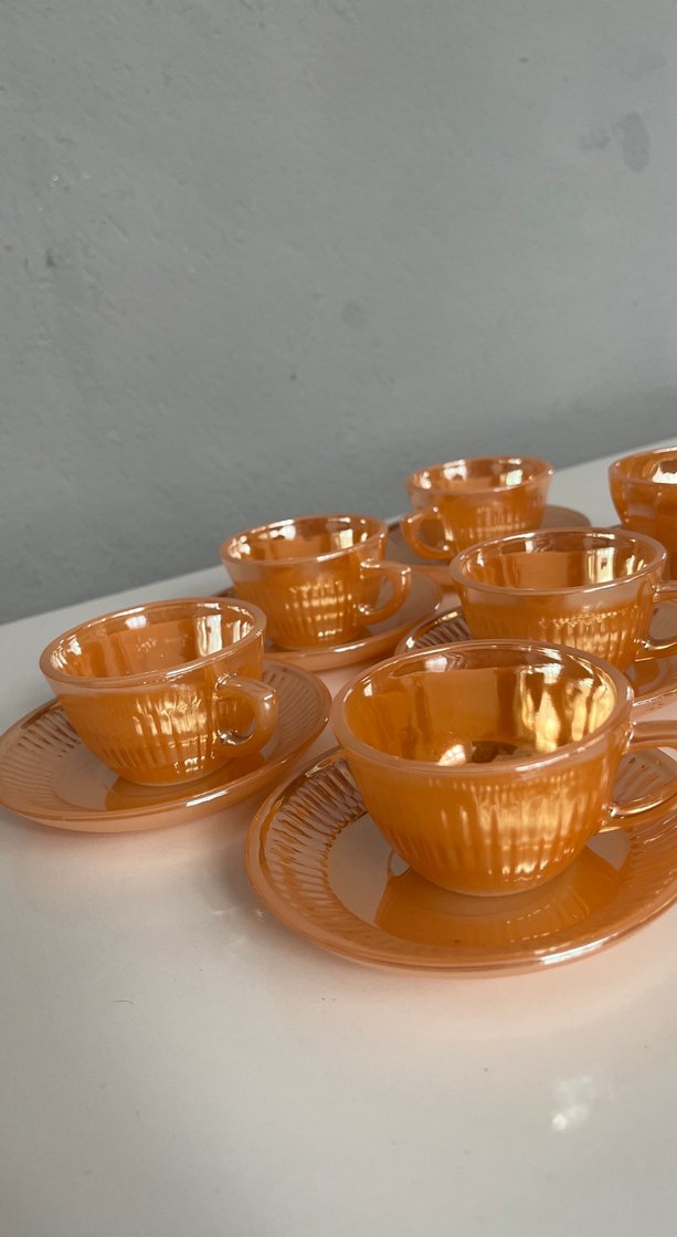 Parlak Bej Cam Fincan ve Tabağı Seti - Görsel 3